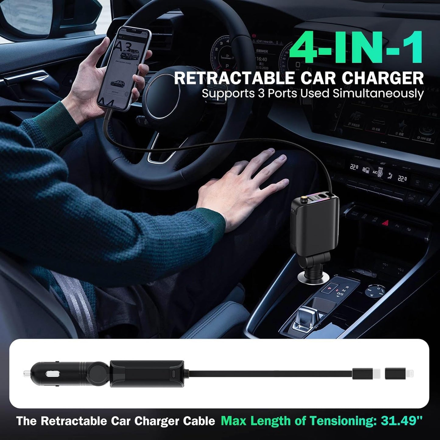 Chargeur Voiture Rétractable 4-en-1 120W