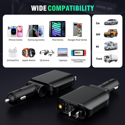 Chargeur Voiture Rétractable 4-en-1 120W